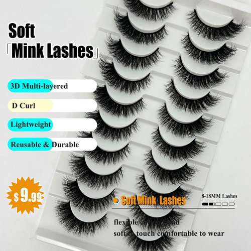 loladook Cat Eye Lashes Mink 3D Natural Faux Mink False Strip Lashes Pack Soft C Curl Wispy 16mm Short Fluffy Fox Eye Eyelashes Natural Look