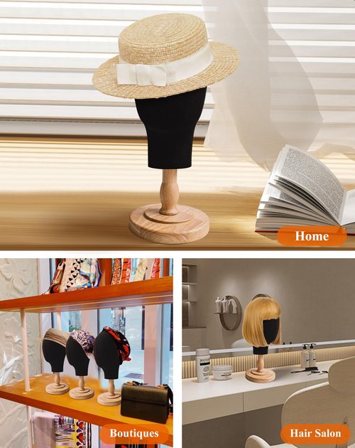 CHADWICK Black Mannequin Head for Wigs, Hats, 21 Inches Fursuit Head, Hat Stand Holder with Detachable Wood Stand, Professional Canvas Block for Shops, Home Decor, Hair Salon Display