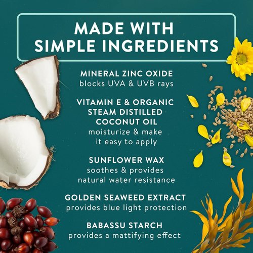 Badger Zinc Oxide Face Sunscreen SPF 30 - Lightweight, Matte Finish, Vegan & Water Resistant | 1.7 fl oz
