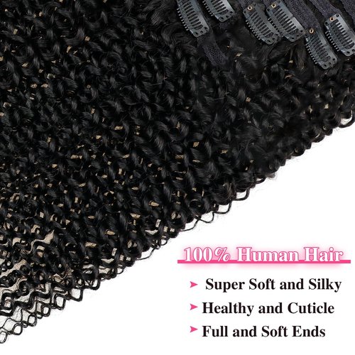 3C 4A Kinky Curly Clip in Hair Extensions Human Hair for Black Women - 8Pcs 18Clips Double Weft Brazilian Remy Human Hair Thick to Ends 120G/4.2oz Natural Black (12 inch)