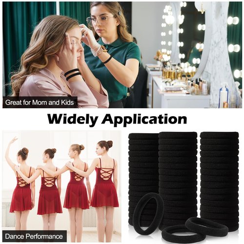 Chuangdi 1000 Pcs Black Hair Ties Bulk for Women Elastics Curly Wavy Thick Thin Hair Bands Seamless Cotton Ponytail Holders Christian Charity Donation Supplies