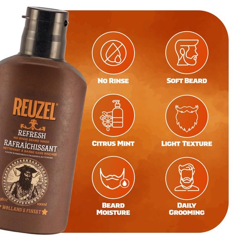 Reuzel Refresh No Rinse Beard Wash, Instantly Freshens Beard, 3.38 oz