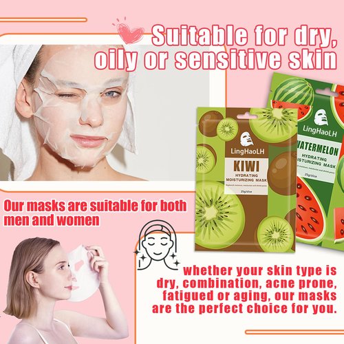 LingHaoLH 20 Pack Facial Sheet Face Mask Variety Set for All Skin Types,Hydrating Moisturizing Sheet Masks Combo