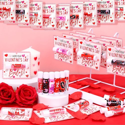 QAUYETM 30 Pcs Valentine Lip Balms Bulk Valentine's Day Gifts for Women Galentines Chapstick Gloss 6 Assorted Flavors for Wedding Bridal Shower Birthday Party Favours
