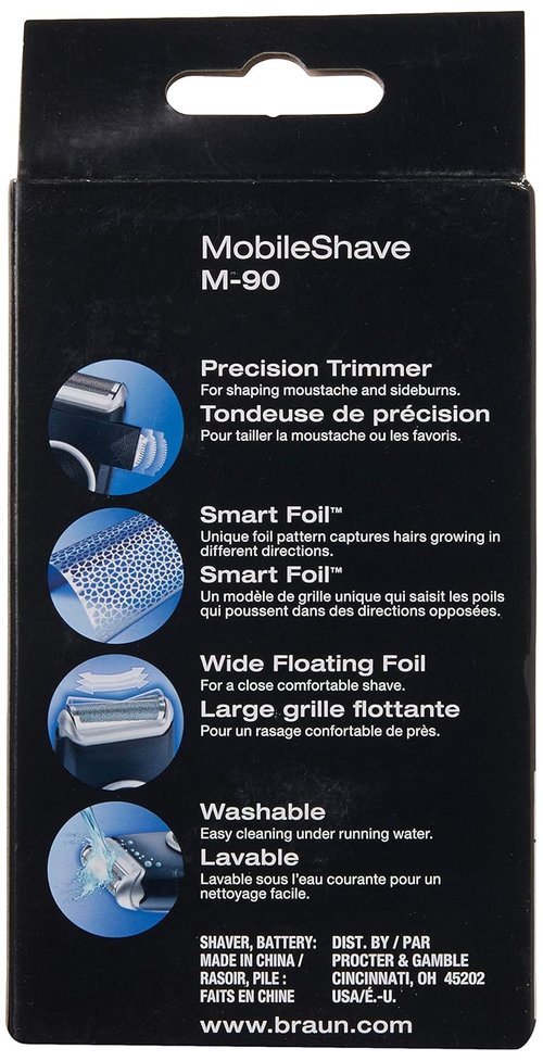 Braun Electric Razor for Men - M90 Mobile Shaver with Precision Trimmer | Washable Design