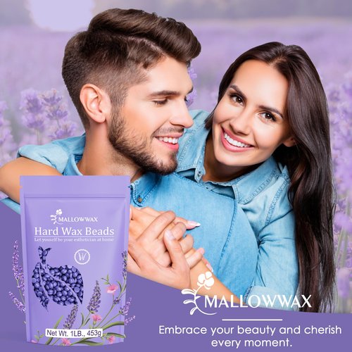 Mallowwax Hard Wax Beads, Wax Beans for Hair Removal, Natural Lavender, Stripless, Coarse Body Hair Specific - Ideal for Bikini, Brazilian, Legs, Underarms, Chest, 16 Ounce