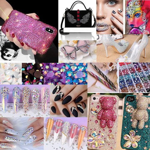BELICEY 24000Pcs Rainbow Rhinestones for Nails - Flatback Resin Crystal Round Beads Gems Multi Sizes - 3D Crystals for Nail Art DIY Crafts Clothes Shoes Jewelry
