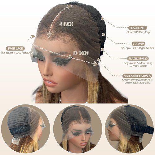 Bestvivid Highlight Honey Blonde 13x4 HD Lace Front Wigs Human Hair 4/27 Lace Front Bob Wig Human Hair Pre Plucked Middle Part Ombre Colored Transparent Lace Frontal Wigs (8 Inch, 4/27 Highlight)