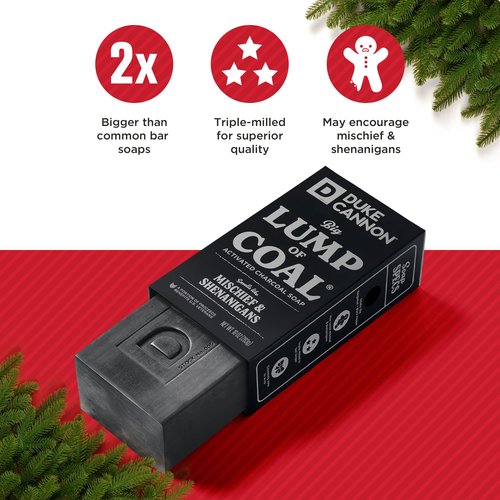 Duke Cannon Lump of Coal Holiday Soap – Charcoal, Bergamot & Black Pepper – 10oz XL, Paraben-Free, Triple-Milled, Hydrating, American-Made Men's Gift 6 Pack