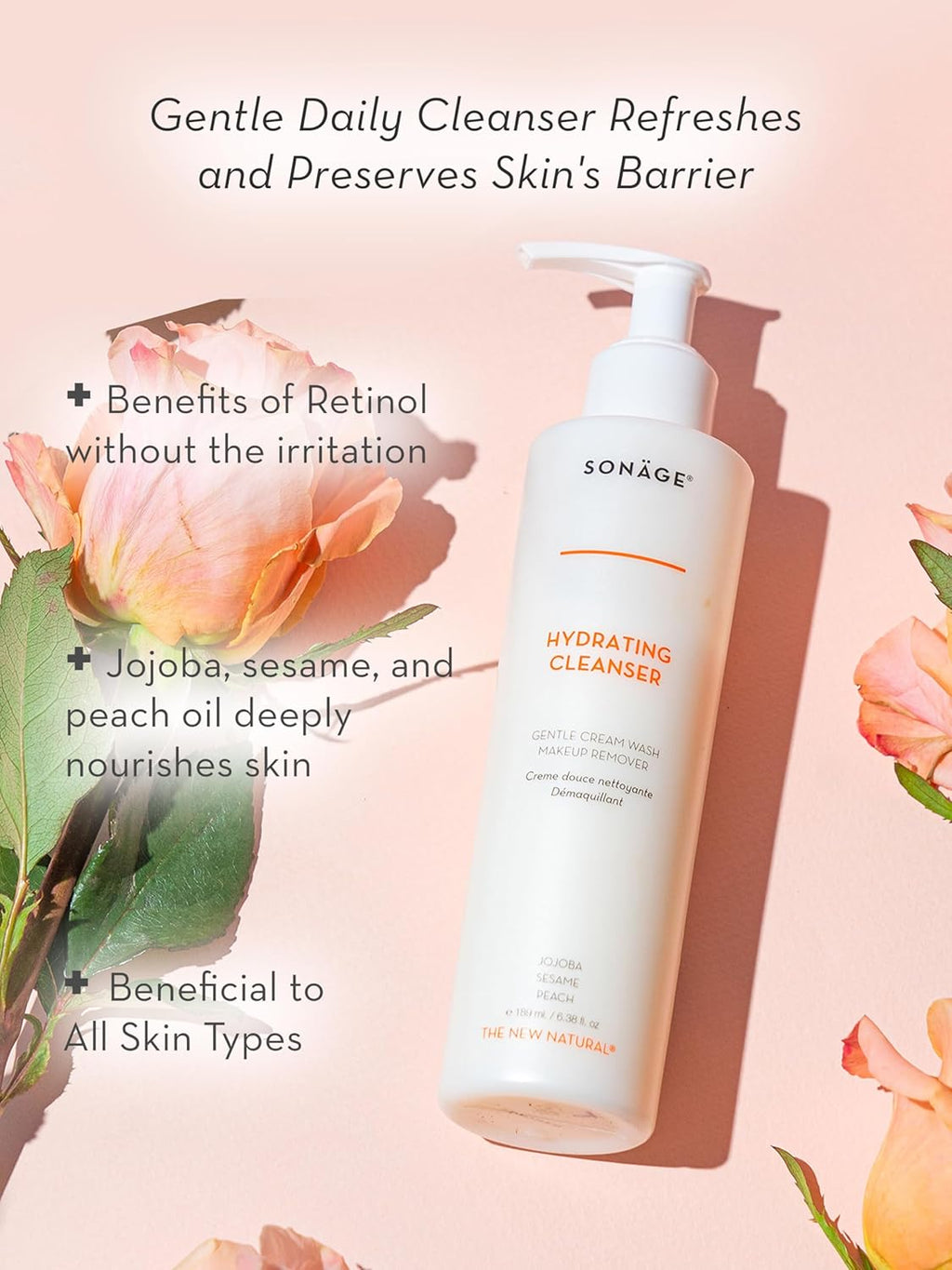 SONAGE Hydrating Facial Cleanser - Gentle Cream Face Wash & Makeup Remover with Aloe, Chamomile & Vitamin E | Non-Stripping Daily Moisturizer for All Skin Types