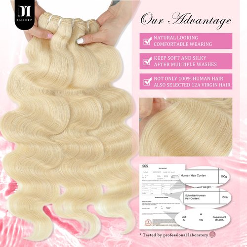 613 Bundles Human Hair 12A Blonde Body Wave Human Hair bundles 100% Unprocessed Brazilian Raw Virgin Bundles Single 613 Weave Extensions for Women 16 Inch