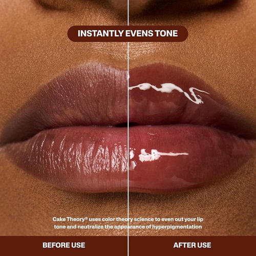 Cake Theory Lip Tone Equalizing Oil - Hydrating High-Shine Blurring Lip Oil with Purple Brown Tint | Clean Vegan Formula - 0.23 oz