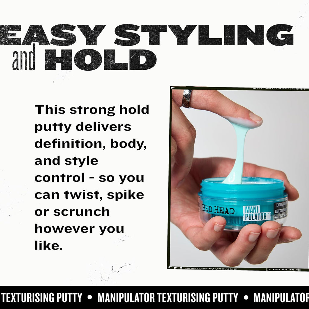TIGI Bed Head Manipulator Texturizing Putty - Firm Hold Styling for Short to Medium Hair | 2.01 oz