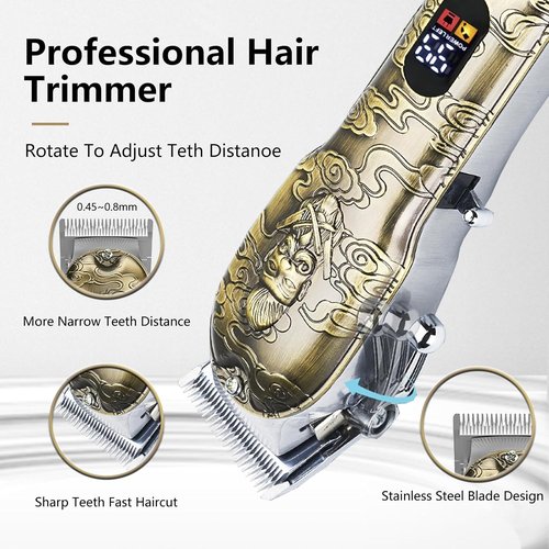 Soonsell Men's Professional Hair Clippers & Trimmer Set - T-Blade, Nose Trimmer, Foil Shaver, LCD Display | Bronze