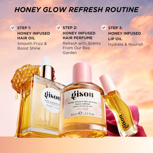 Gisou Honey Infused Hydrating Lip Oil, Nourishing Lip Moisturizer for Dry Lips (Raspberry Swirl)