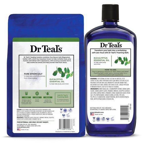 Dr Teal's Pure Epsom Salt Soak and Foaming Bath, Relax & Relief with Eucalyptus & Spearmint, Combo Pack