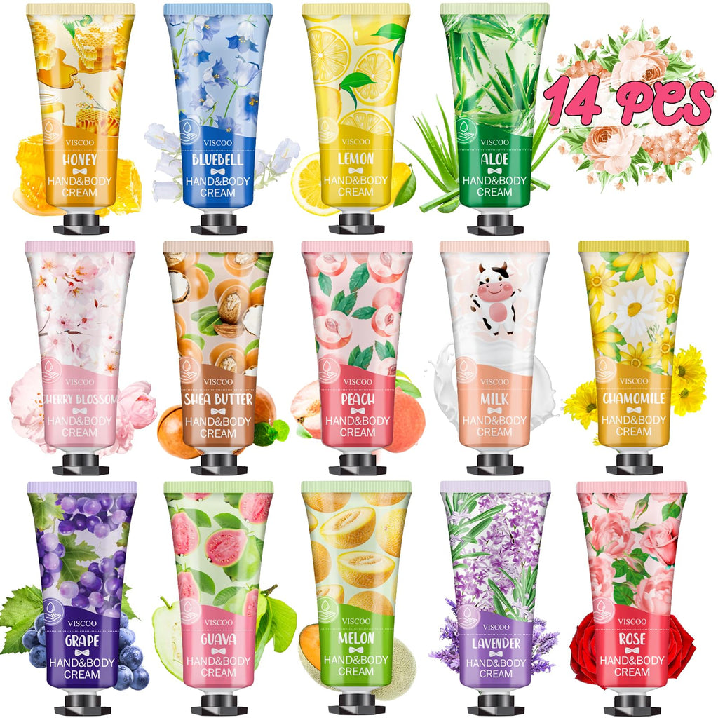 VISCOO 14 Pack Hand Cream Gifts Set for Women,Easter Basket Stuffers,Mothers Day Gifts,Teacher Appreciation Gift,Nurse Week Gift,Mini Moisturizing Hand Lotion Travel Size in Bulk for Dry Cracked Hands
