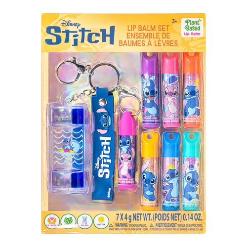 Stitch 7 Pack Lip Balm with Keychain Plant Based Hydrating Moisturize Lip Balm for Girls Kids Age 3+ by Townley Girl