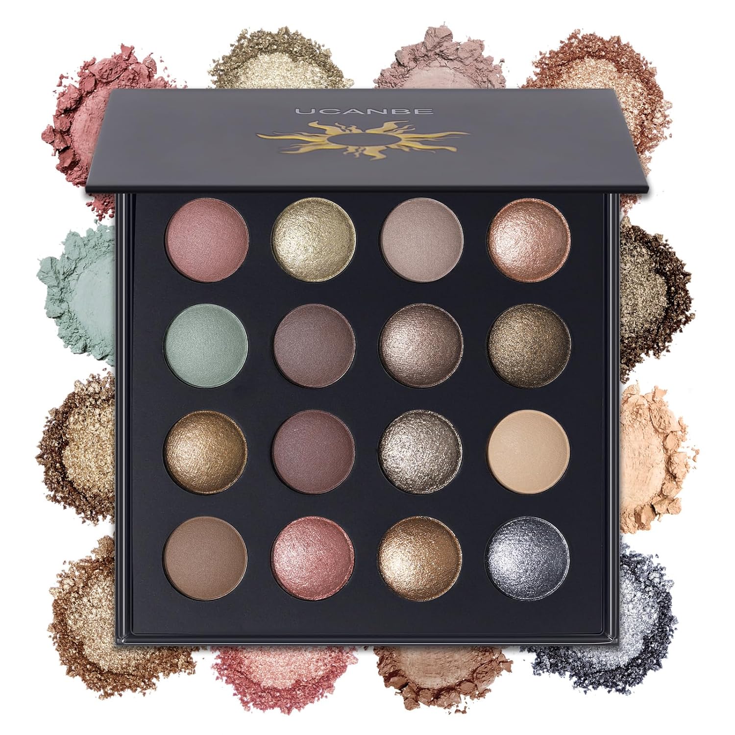UCANBE Baked Eyeshadow Palette - 16 Highly Pigmented Nude Colors with Matte & Glitter Finish