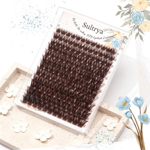 Sultrya Brown Lash Clusters 144PCS Natural Fluffy Thick Eyelash Clusters, C Curl Volume Cluster Lashes, False Eyelashes, Beginner Friendly, DIY Eyelash Extensions for Natural Look (8-16mm, Brown)