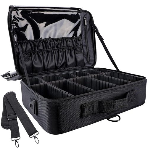 Gzcz Large Capacity Travel Makeup Train Case - Professional Cosmetic Organizer with Adjustable Dividers & Shoulder Strap