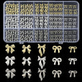 OPMADM 135 Pcs Bow Nail Charms 5 Styles Metal Bow Charms for Nails Gold Silver and White Gold