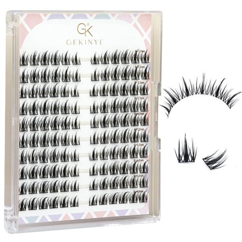 Gekinye Manga Natural Lash Clusters - Wispy Eyelash Clusters 8-13mm D Curly DIY Individual Lashes with Soft Thin Band, 120pcs