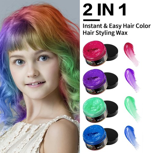 Skiennix Temporary Hair Color Wax - Washable Instant Dye for Christmas Parties | 4 Vibrant Colors (Blue, Purple, Red, Green)