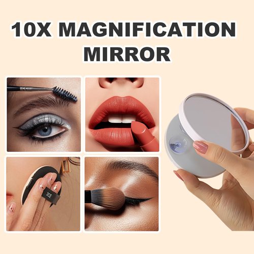 Honwang Lighted Vanity Mirror with 9 LED Lights, Detachable 10x Magnifying Mirror, 3-Color dimmable Hollywood Makeup Mirror, Smart Touch Control, Metal Frame, 360-degree Rotation, White/Black (White)