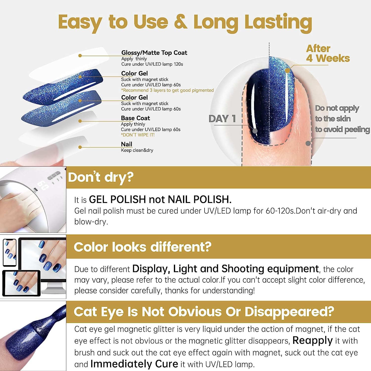 YTD Likomey Cat Eye Gel Nail Polish Set,Fall Winter 8 Colors Crystal Magnetic Glitter with Magnet Stick Kit,Silver Green Blue Black Champagne Gold Brown Plum UV Color Varnish,0.25 Fl Oz 7.5 ml