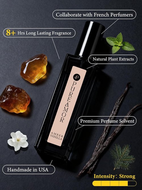 PUREAMOR Amber Vanilla Perfume - Long Lasting Coffee Scented Fragrance | 0.7 oz Travel Size Eau de Parfum