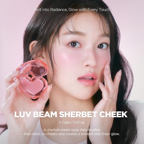 Lilybyred Luv Beam Sherbet Cheek - Heart-Shaped Korean Cream Blush, Lightweight & Buildable, 0.12 oz (07 Grape Topping)