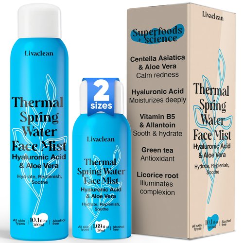 300ml + 50ml Thermal Spring Water Face Spray Mist Hydrating w/ Hyaluronic Acid & Aloe Vera - Hydrating Face Mist, Soothing & Calming, Mineral-Rich Skin Nourishment, Refreshing, 10 fl oz + 1.7 fl oz