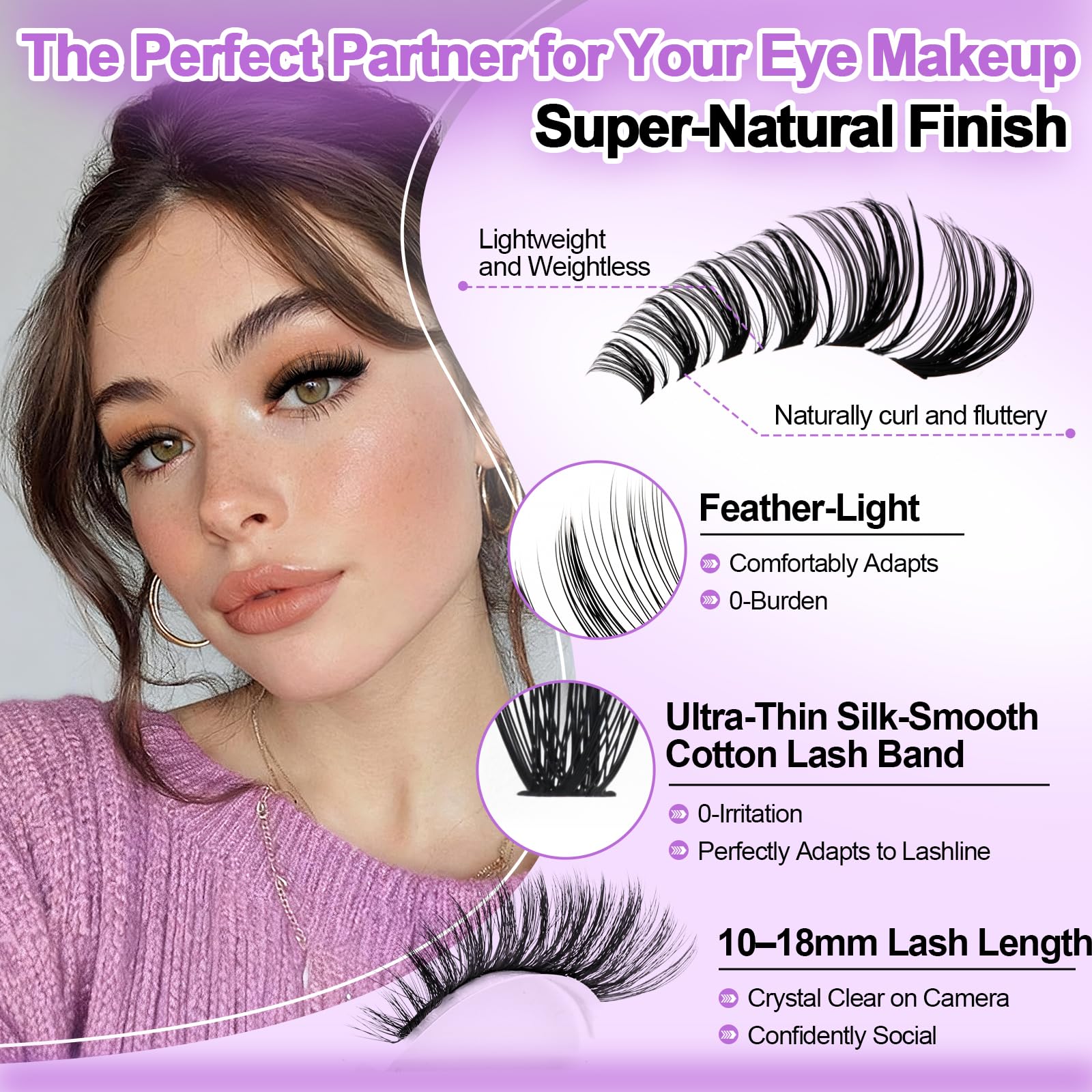 Wendy Lash Clusters Kit With Bottom Lashes 40D+50D+60D+80D+100D+150D 880-Pcs Fluffy Eyelash Clusters D Curl Lashes Extension Soft Eyelash Extension Kit Wispy Natural DIY at Home