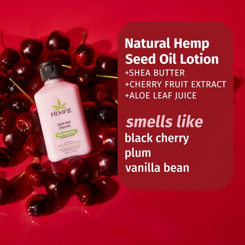 Hempz Cherry Body Lotion, Ultra Hydrating Daily Moisturizer, Self Care for Dry Skin and Hands, Dark Red Cherries, 17 oz.