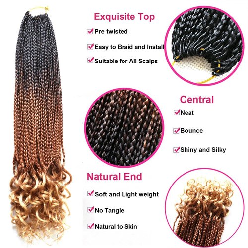 7 Packs 18 Inch Boho Goddess Box Braids Crochet Hair for Black Women (1B/30/27#, 18 Inch (Pack of 7))