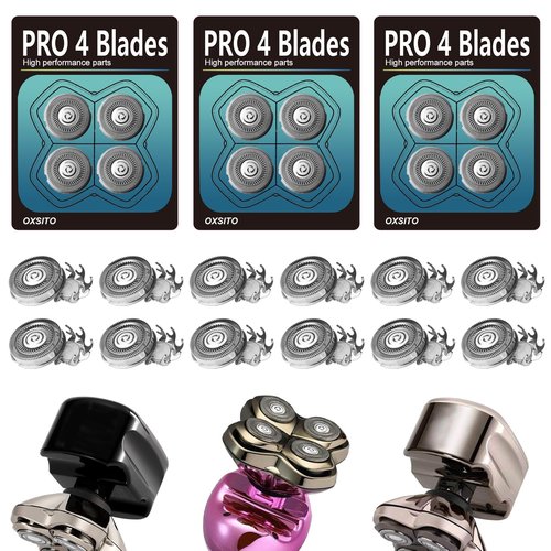 OXSITO 12 Pack Pro 4 Head Replacement Blades for Head Razors Gold PRO, Silver PRO, Platinum PRO… Series, Precision Replacement Blades for Head, Face, and Body Grooming.(12Pack, 3Set)
