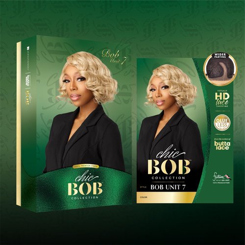 Sensationnel Chicbob Lace Frontwig - Bob Unit 7 Face Framing Glueless Wig Wide 5 Inch Deep Part Synthetic Preplucked Hairline (1 JETBLACK)