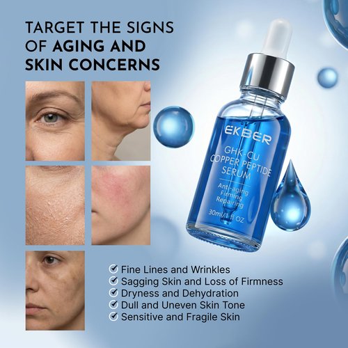 GHK-Cu Peptide Copper Peptides Serum for Face - Topical GHKCu with Hyaluronic Acid for Healthy Aging - Multi-Peptide Formula to Promote Collagen Support Fine Lines Firming Skin Elasticity Hydration