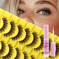 FADVAN Mink Lashes Natural Fluffy False Eyelashes 3D Volume Wispy Lashes Cateye Medium Length fake eyelashes with Clear Lash Glue Pestañas Postizas Naturales 10 Pairs-Lz201