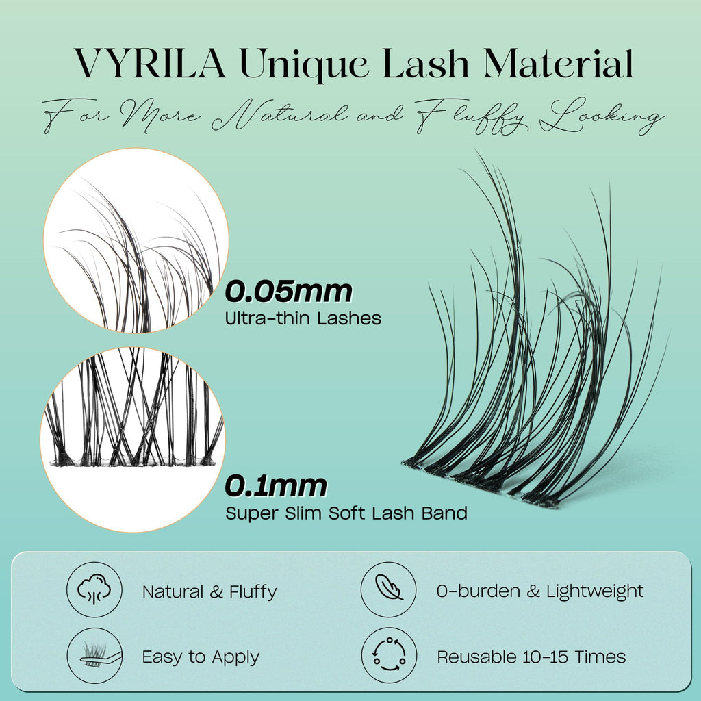 VYRILA Lash Clusters Kit 0.05mm Individual Lashes, 3D Wispy Lashes, 0.1mm Super Thin Band Resuable Natural Lashes,D Curl Faux Mink Lashes,120pcs Lash Extension (Green Charm-D-0.05-8-16mix-Kit)