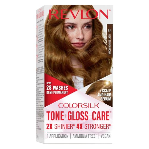 Revlon ColorSilk Demi Permanent Hair Color Kit - 2X Shinier, 4X Stronger | 6G Light Golden Brown, 4.5 fl oz