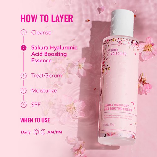 Good Molecules Sakura Hyaluronic Acid Boosting Essence - Ultra Hydrating Facial Moisturizer - Skincare for Hydration, Tightening, Anti Aging, Instant Glow - Skin Care for Face