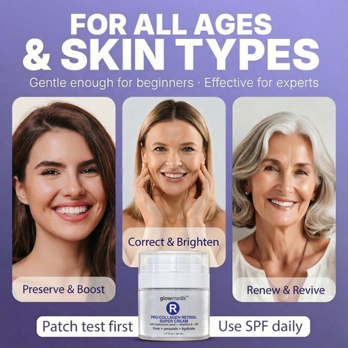 Glowmedik Pro-Collagen Retinol Super Cream w/Hyaluronic Acid, Vitamin E & Aloe | Anti Aging Facial Moisturizer for Fine Lines, Uneven Tone & Dry Skin | Retinol Face Cream women and men 50ml 1 fl oz