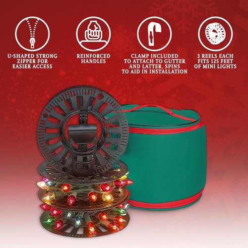 Premium Christmas Light Storage Bag - Heavy-Duty 600D Tear-Proof Material | Stores Up to 375 Ft of Mini Lights - Green