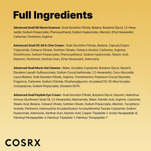 COSRX All About Snail Mucin Korean Skin Care Set, Mini Travel Essentials, Travel Size Gift Set with Snail Mucin Face Wash, Serum, Moisturizer & Eye Cream, Rejuvenating Kit