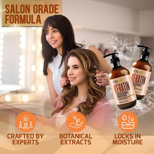 **Keratin Shampoo and Conditioner Set - Sulfate & Paraben Free Treatment for Dry, Curly Hair - Anti-Frizz, Collagen-Enriched Formula**