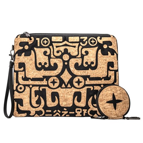 daaiurbags Wristlet Pouch Set 2-Piece for Women,Natural Cork Clutch Handbag Purse Wallet,Makeup Cosmetic Bag with Zipper for Travel,Commute,Gift