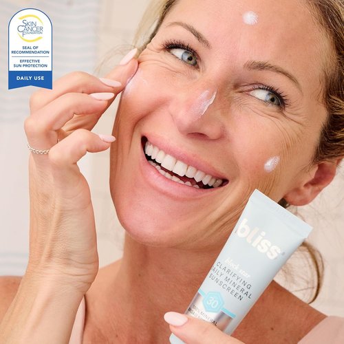 Bliss Block Star Mineral Sunscreen SPF 30 - Clarifying Formula for Blemish-Prone Skin, 1.4 Fl Oz