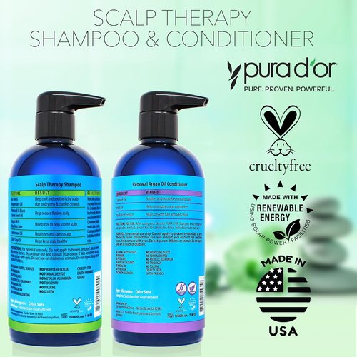 PURA D'OR Scalp Therapy Shampoo & Conditioner Set - Hydrate & Nourish Dry, Itchy Scalp | 16oz x 2, All Hair Types
